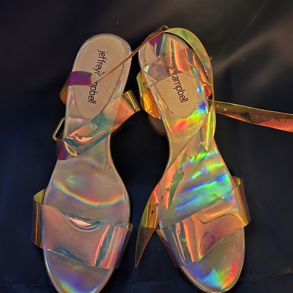 Iridescent Jeffrey Campbell Twelve Heels 6 Holographic Clear Lucite - Picture 9 of 10